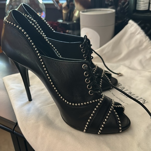 Balmain Studded Leather Lace-Up Booties - Picture 3 of 10